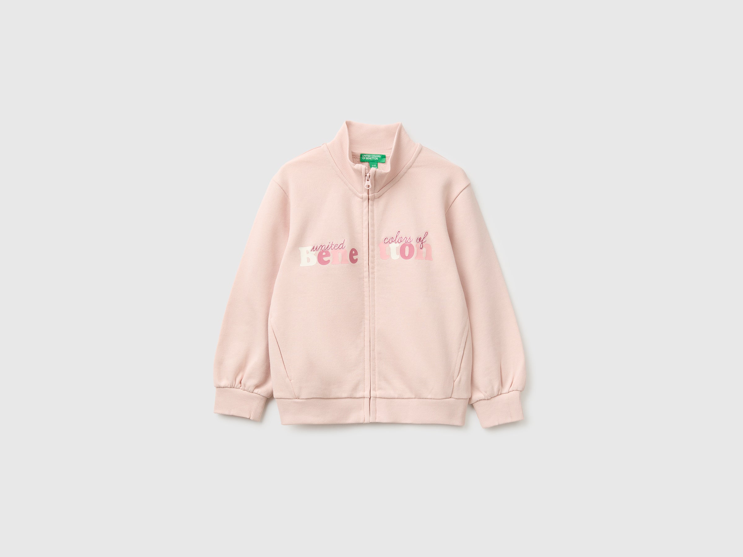 Benetton felpa zip logo 82 cotone bio collo alto