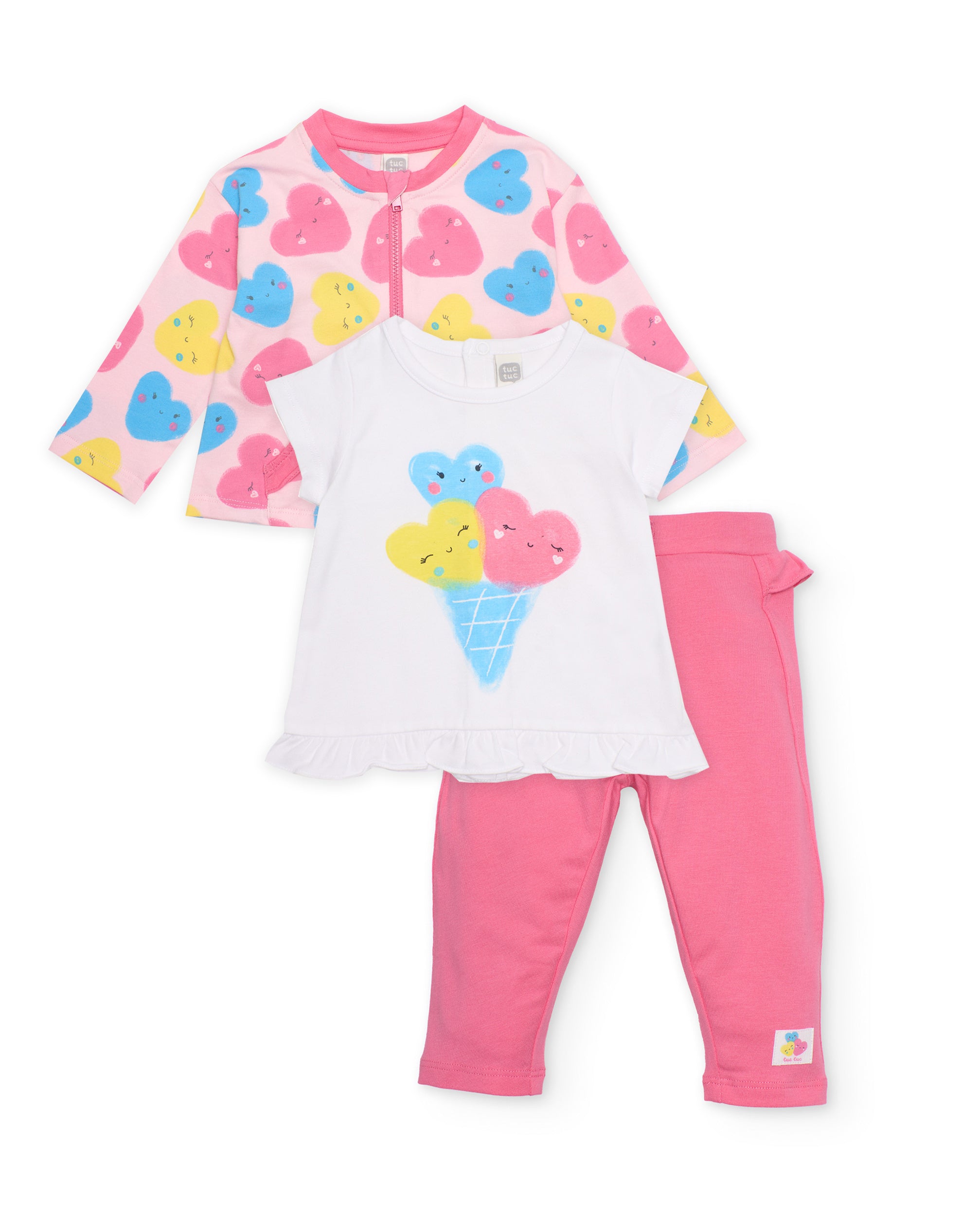 TucTuc Completi completo neonata rosa 3 pezzi cuori