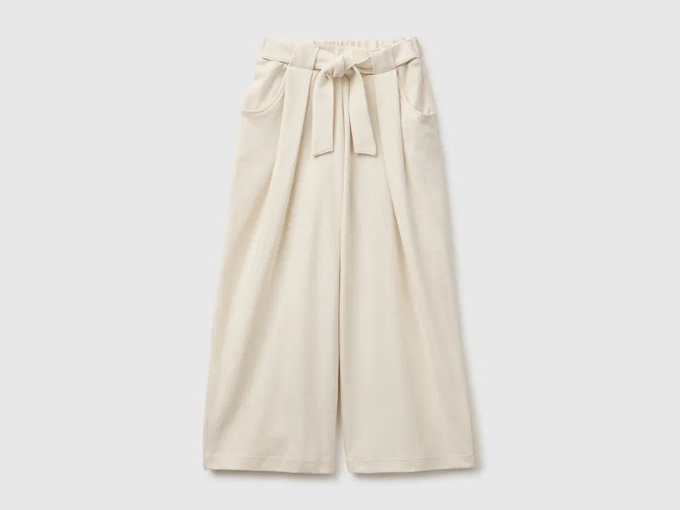 United Colors of Benetton Trousers with sash pantaloni cotone gamba larga