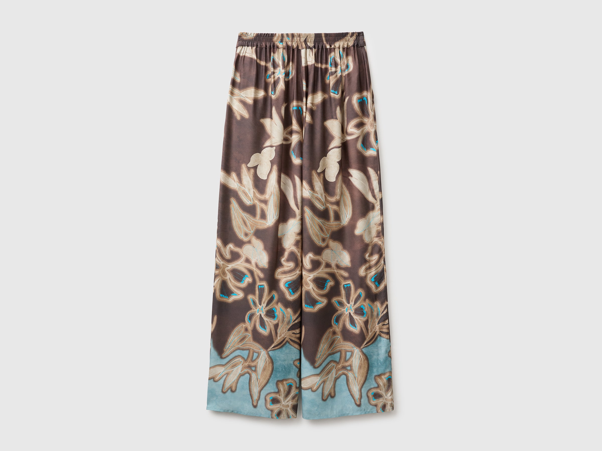 Benetton Trousers Pantaloni Viscosa Fiori Gamba Larga