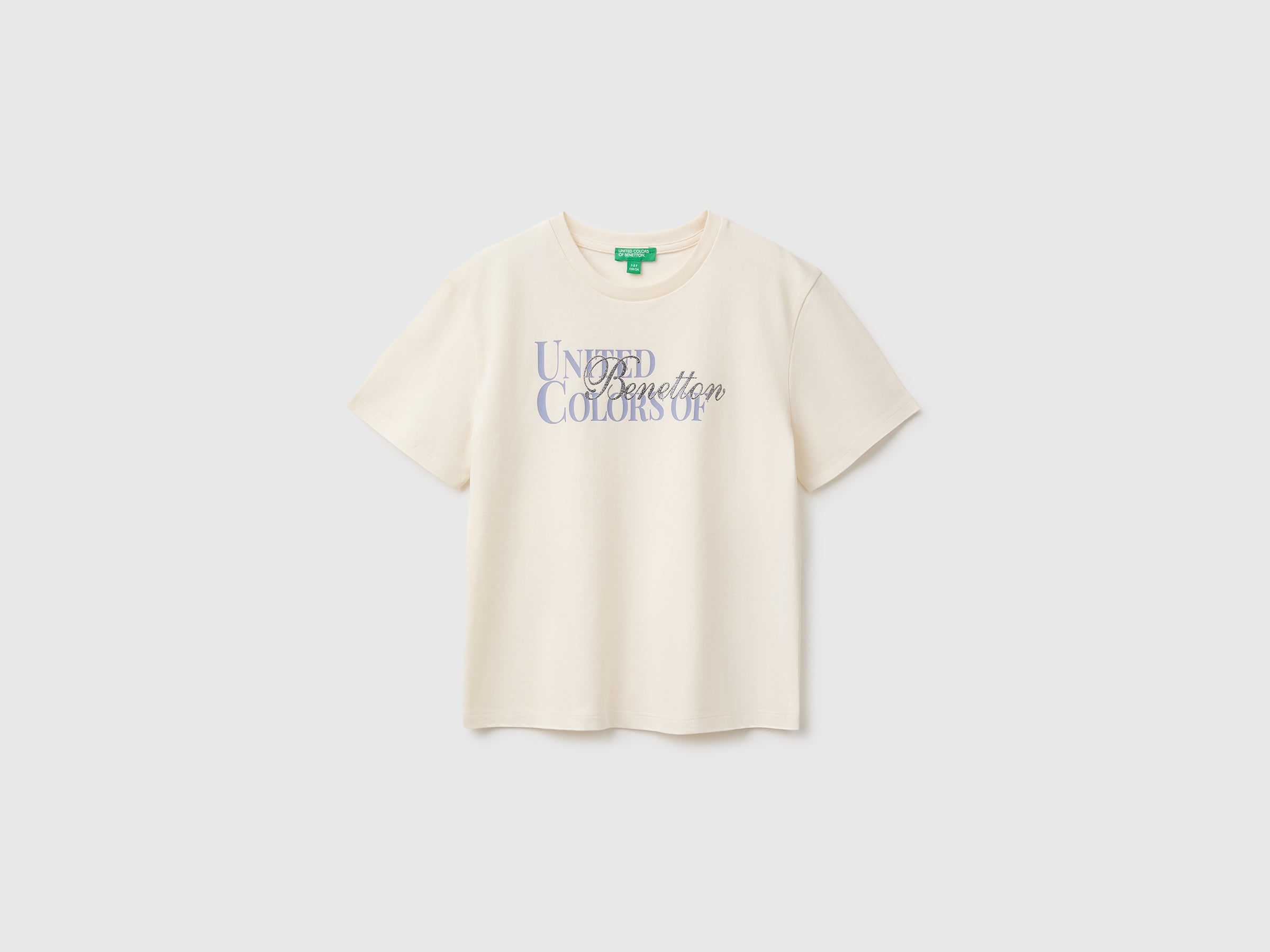 Benetton T-Shirt Stampa Glitter Cotone Bio