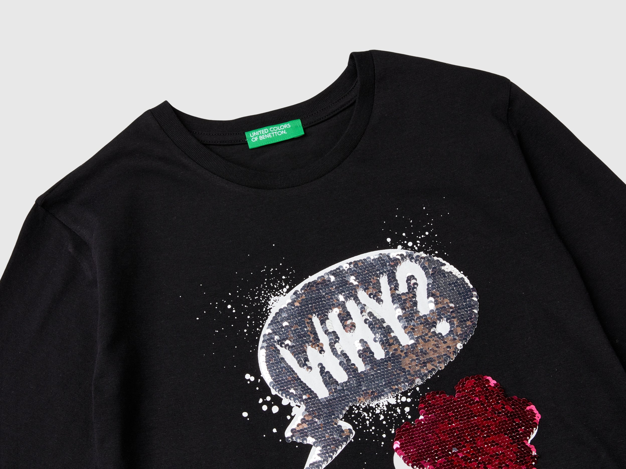 United Colors of Benetton T-Shirt Cotone Bio Paillettes Manica Lunga