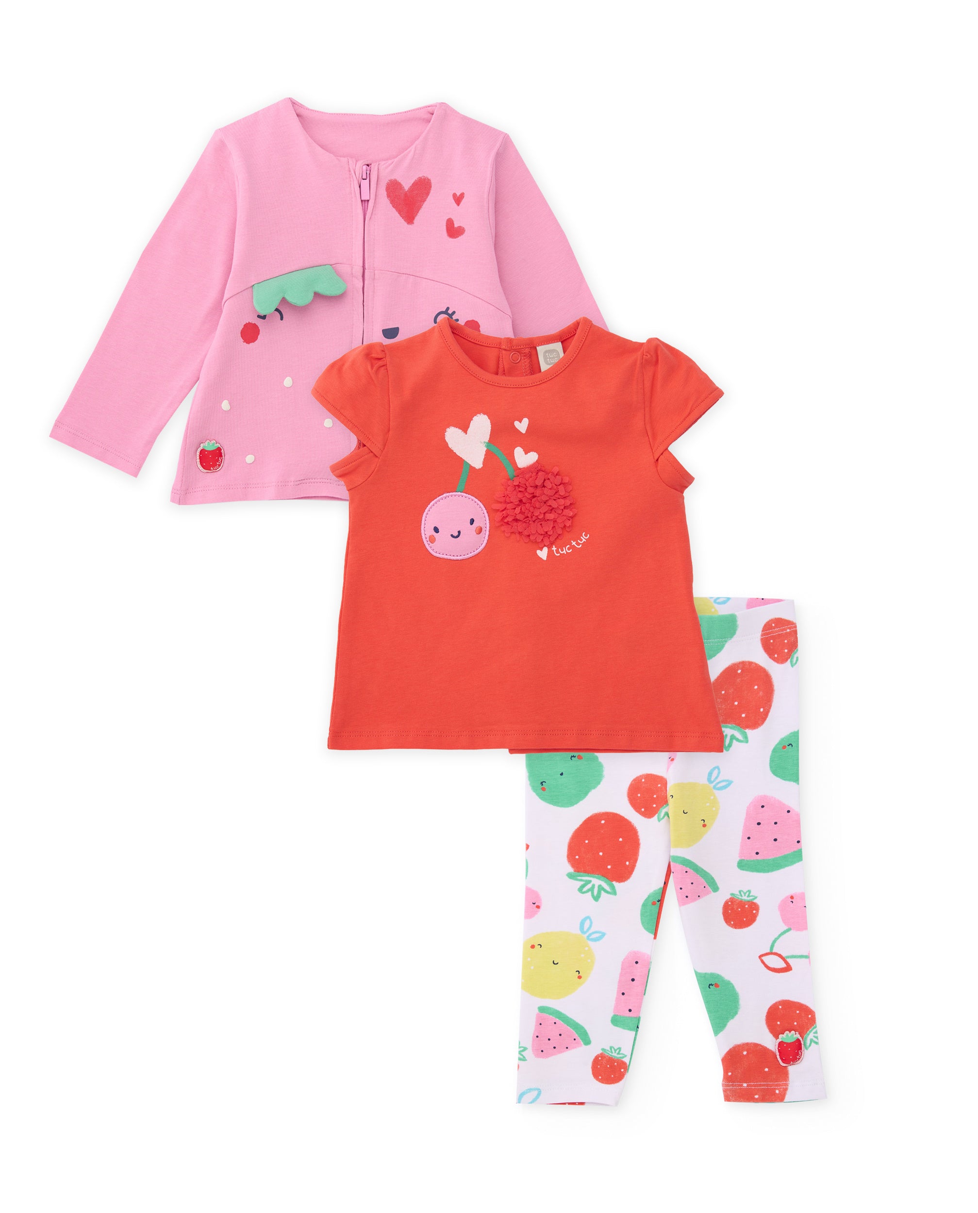TucTuc Completi Completino Neonata Rosa Tre Pezzi Frutta