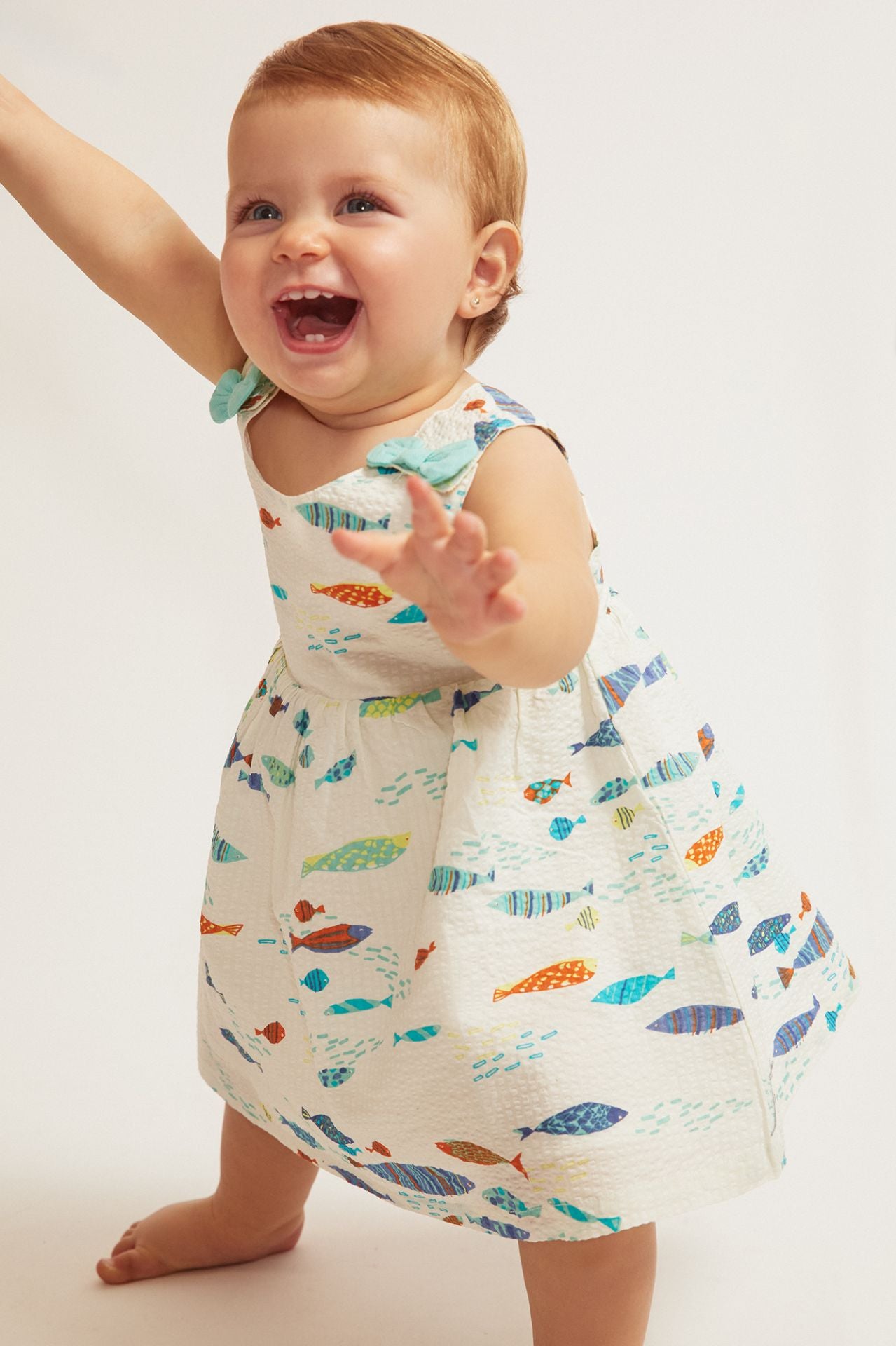 NEWNESS Pesciolini Vestito Bimba Cotone 12-18 Mesi