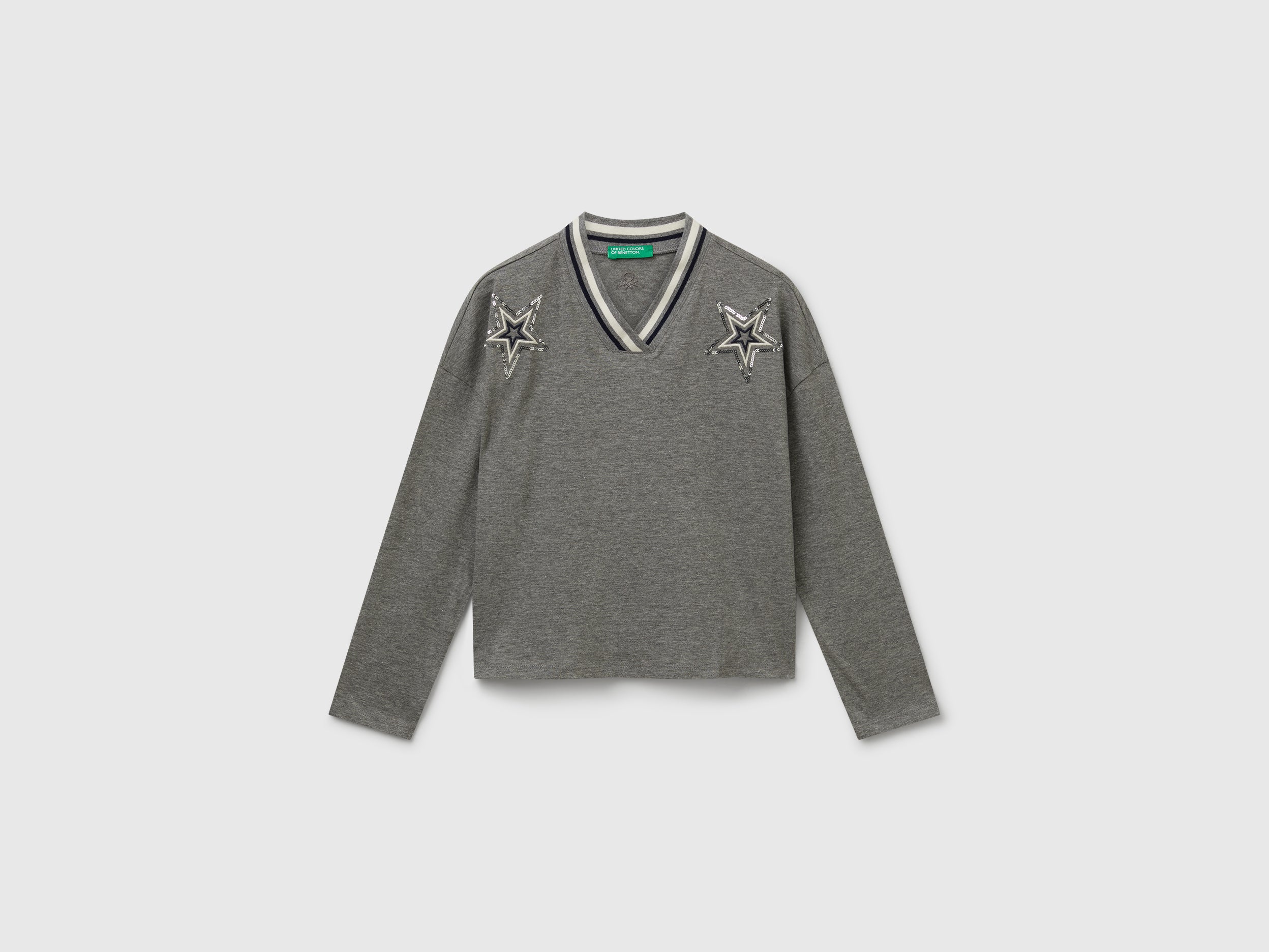 United Colors of Benetton T-Shirt Cotone Bio Scollo V Paillettes