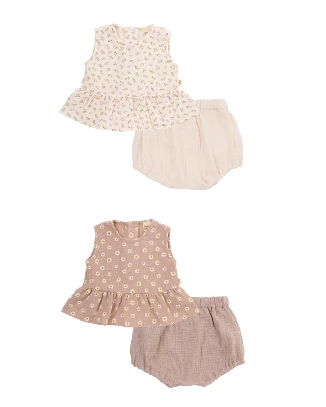Woolly Organic Baby Sets Girl's Blouse with Bloomers completino Stay in Bloom mussola
