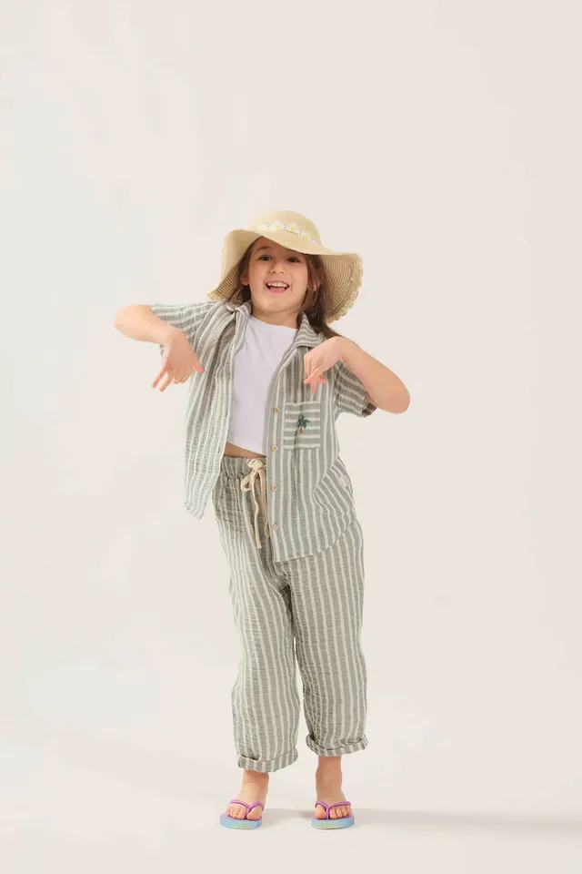Miela Kids Pantaloni Mussola Menta Rig Bessuto Cotone 2-7 Anni