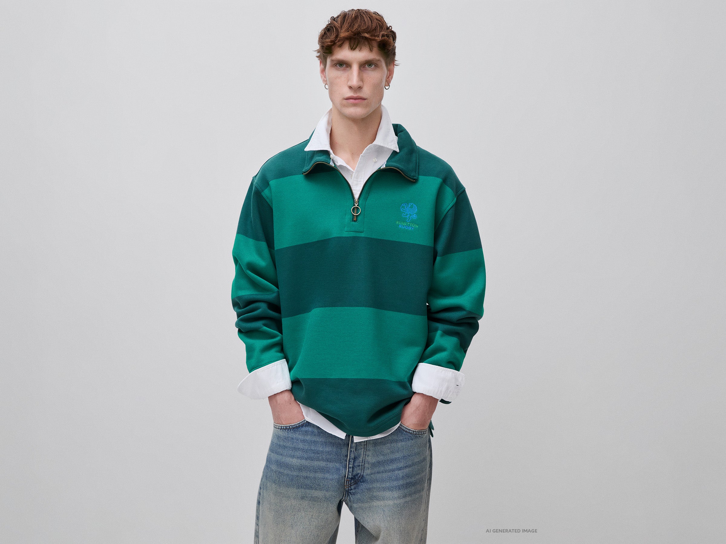 United Colors of Benetton Rugby Felpa righe cotone ricamata L