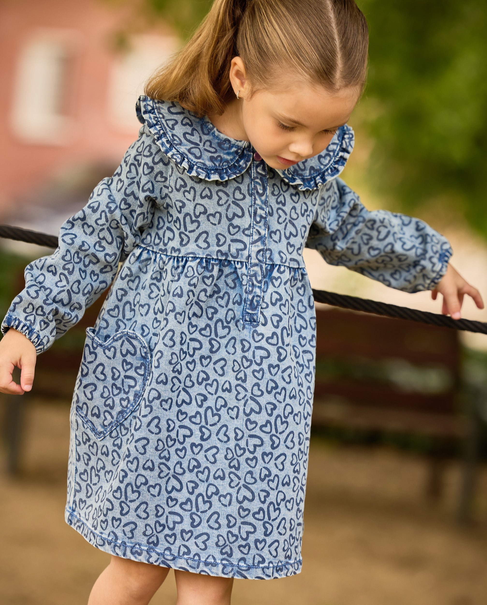 TucTuc Vestiti vestito bambina denim cuori maniche lunghe
