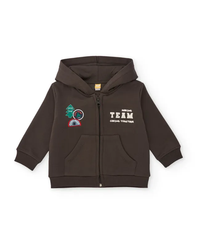 TucTuc Felpa Cappuccio Bambino Marrone Felpata Zip