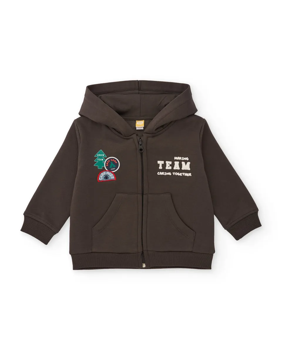 TucTuc Felpa Cappuccio Bambino Marrone Felpata Zip