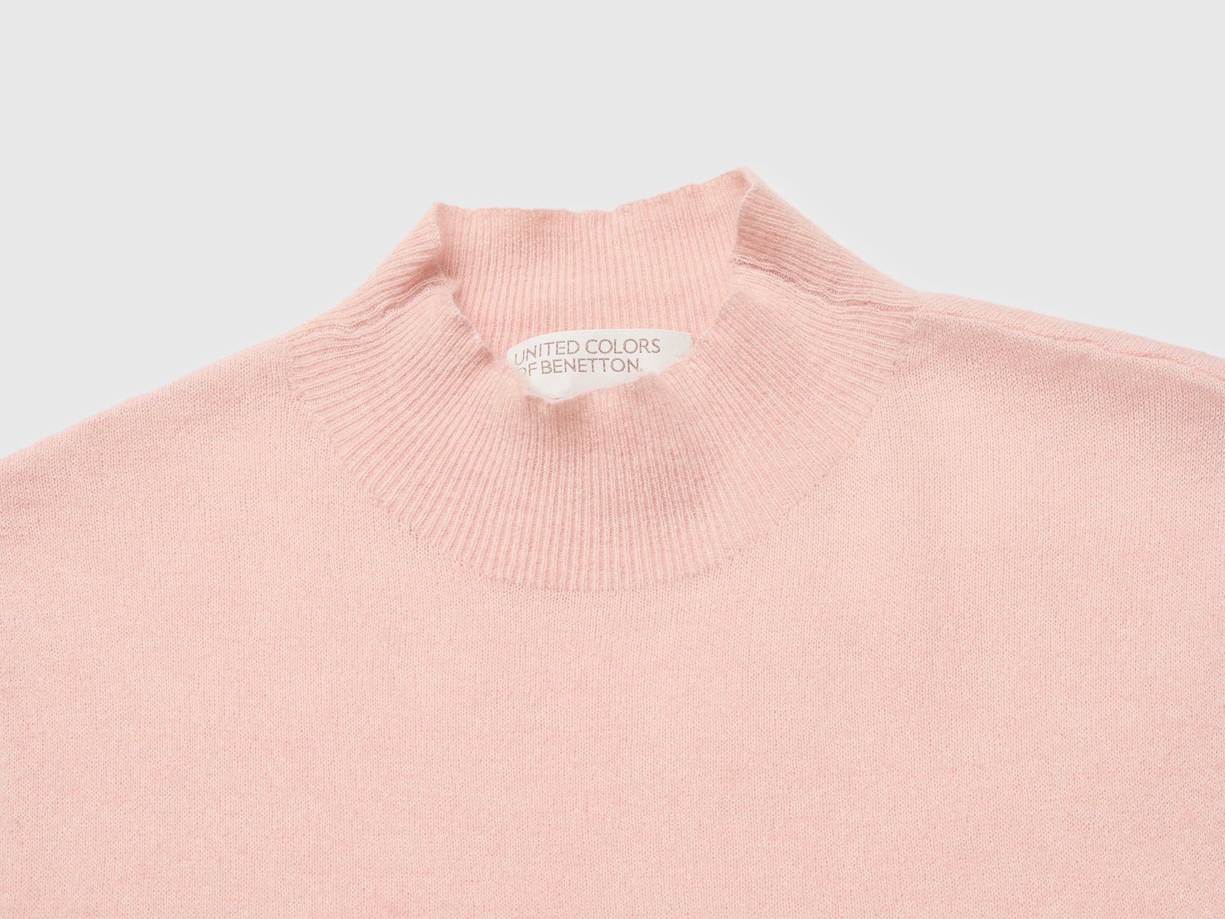 Benetton Maglione Smanicato Dolcevita Misto Lana Ultrleggero