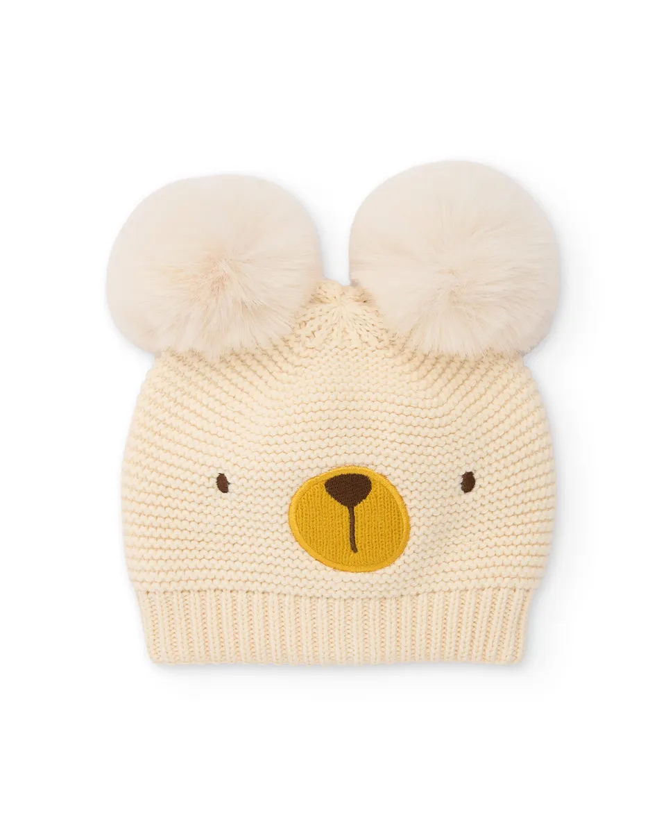 TucTuc Accessori Cappello neonato beige tricot pon-pon