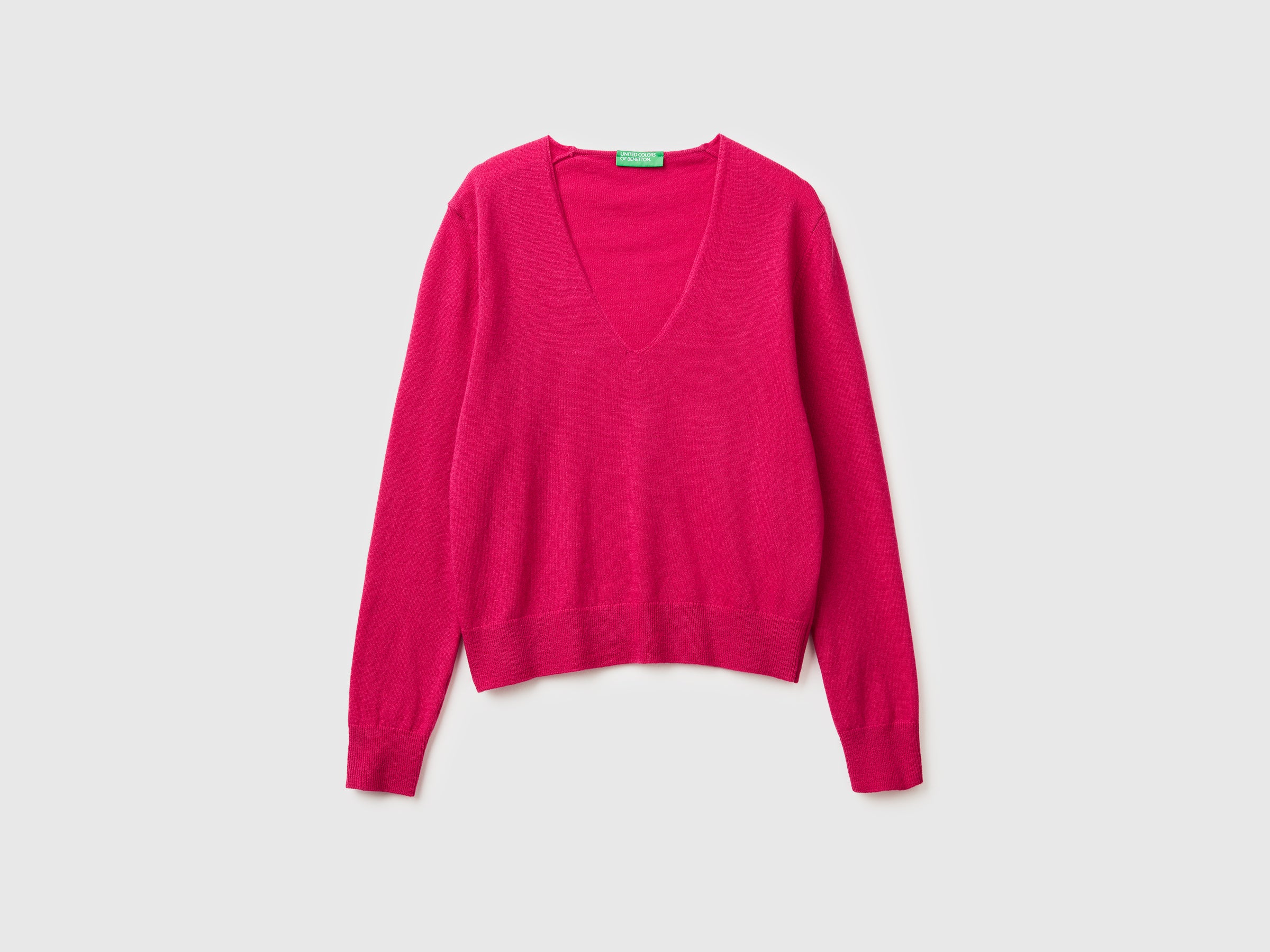 United Colors of Benetton Maglione Fucsia Lana Merino Scollo V