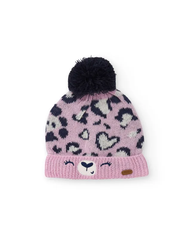 TucTuc Accessori berretto bambina rosa animalier con pon pon