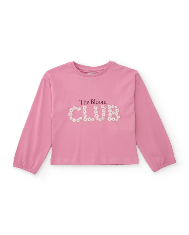 TucTuc Magliette ricamo floreale maglia rosa maniche lunghe