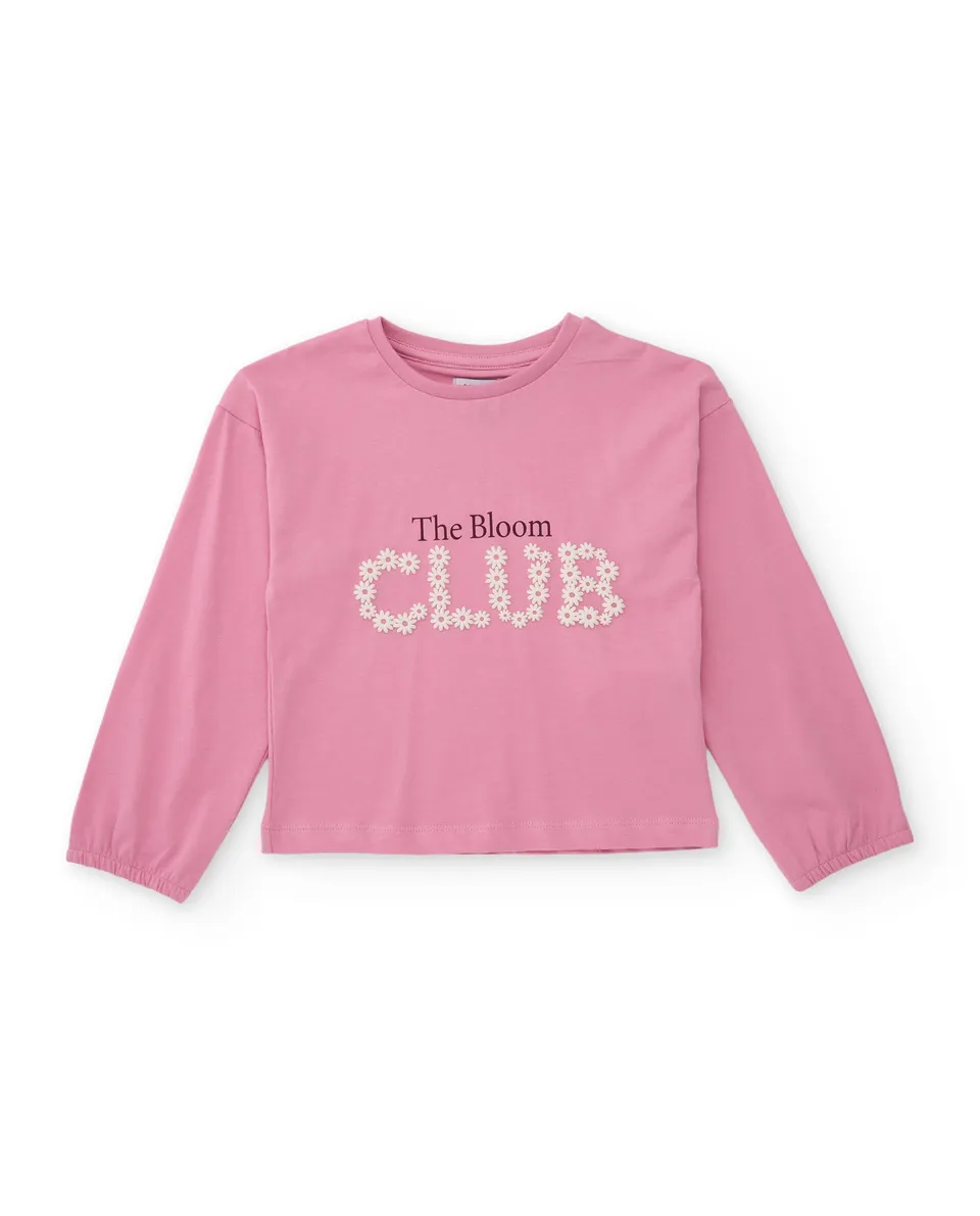 TucTuc Magliette ricamo floreale maglia rosa maniche lunghe