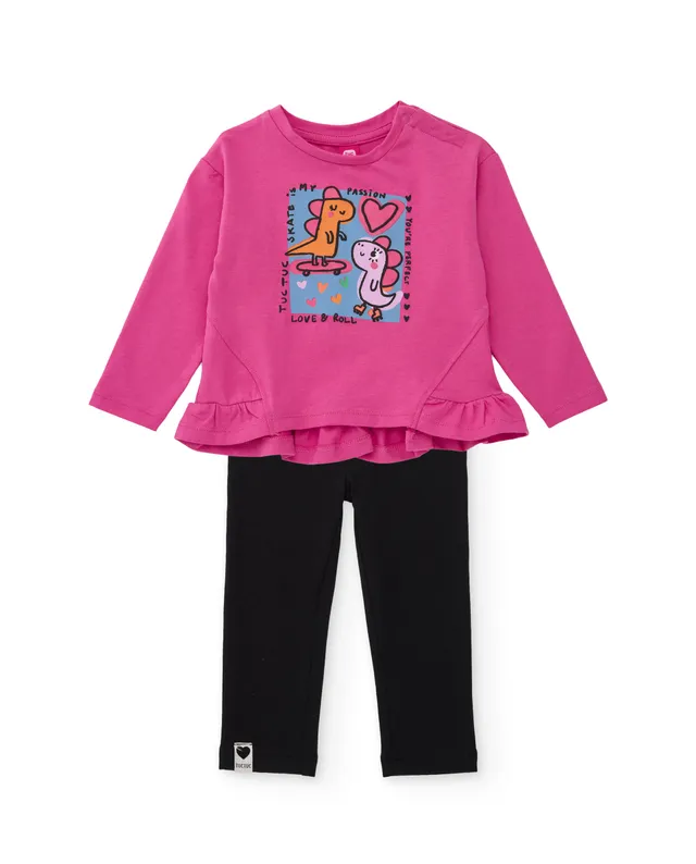 TucTuc Completi dinosauri completo bambina fucsia cotone 2 pezzi
