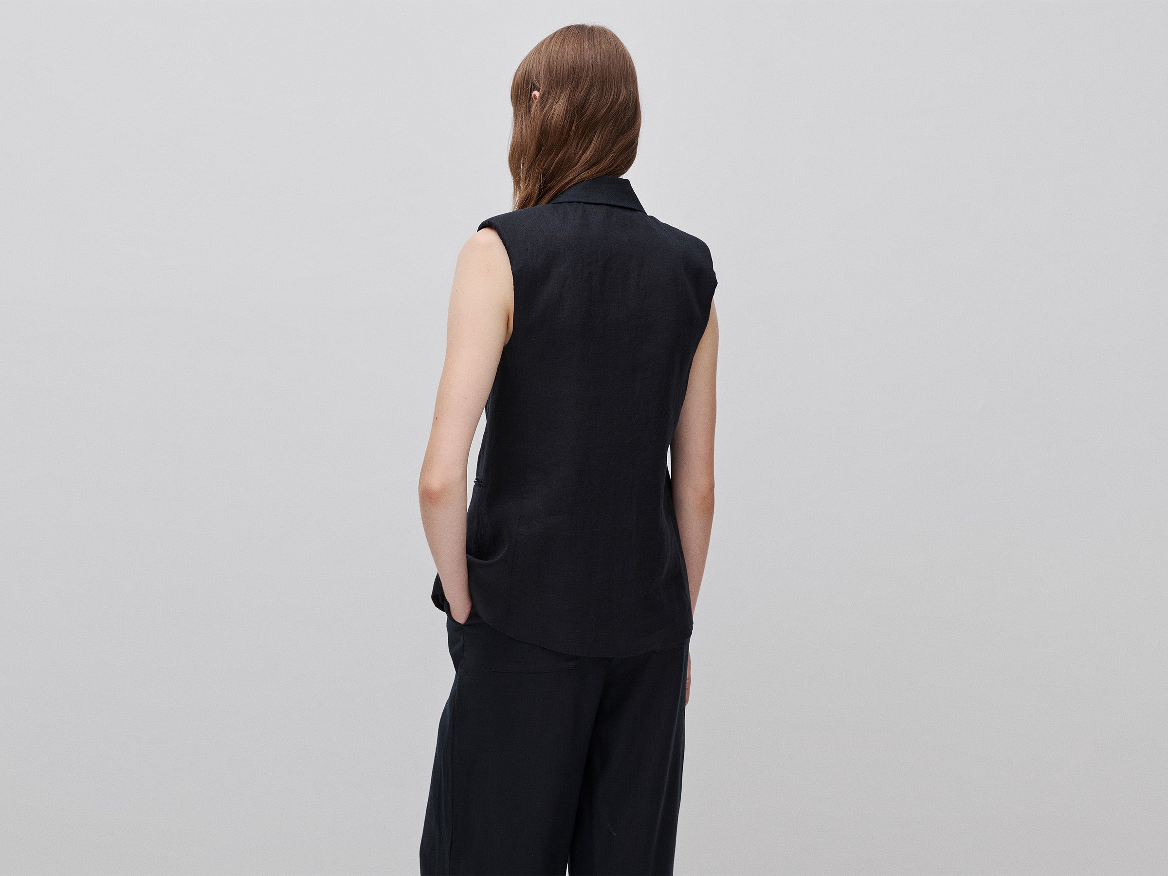 United Colors of Benetton Gilet lungo lino puro due bottoni