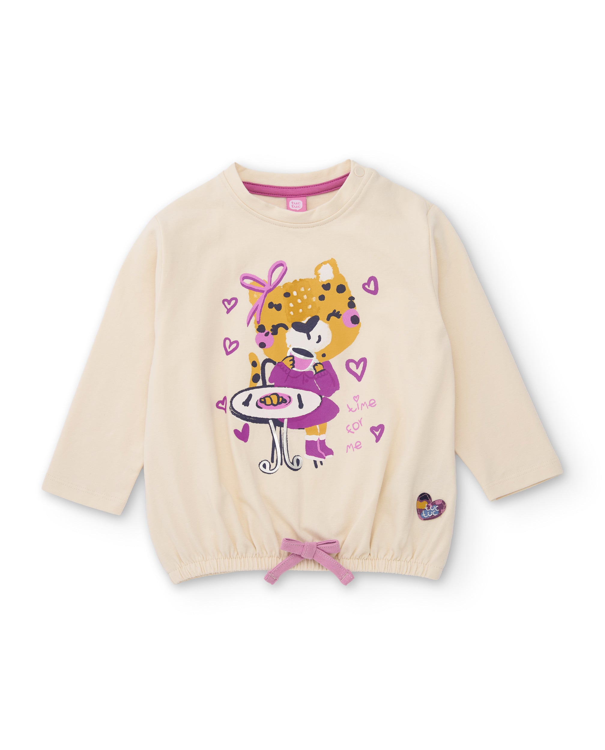 TucTuc Magliette t-shirt bambina crudo leopardo fiocco
