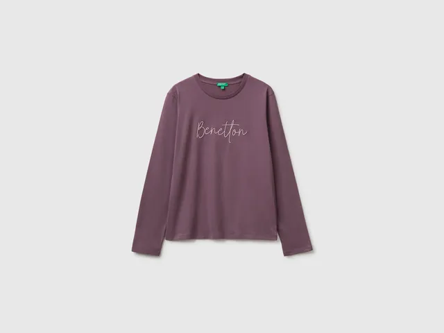 United Colors of Benetton T-Shirt Manica Lunga Cotone Bio ricamo taglia L