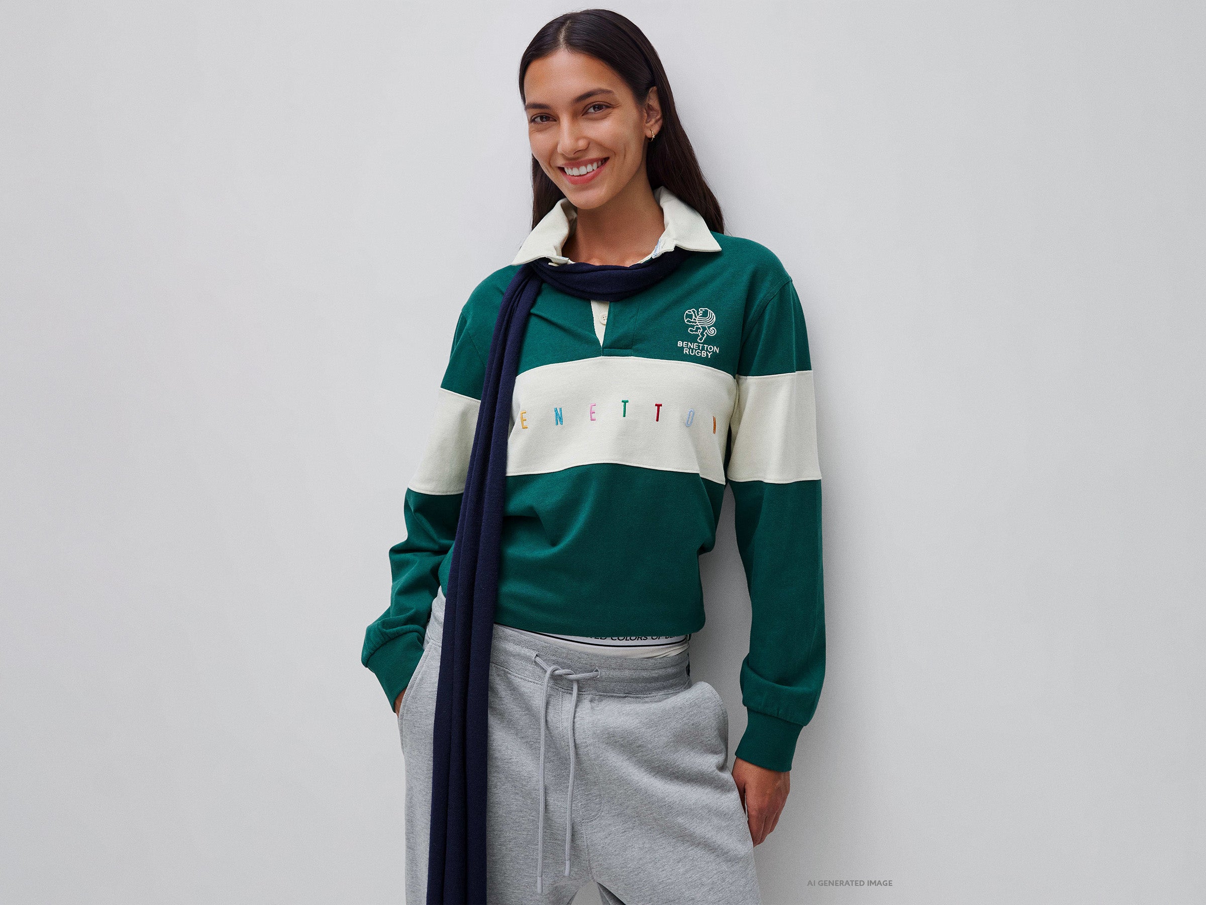United Colors of Benetton Rugby Polo Verde Scuro Cotone