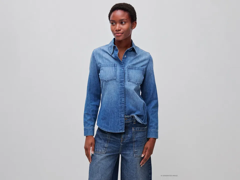 Benetton Shirts camicia denim cotone slim taglia S