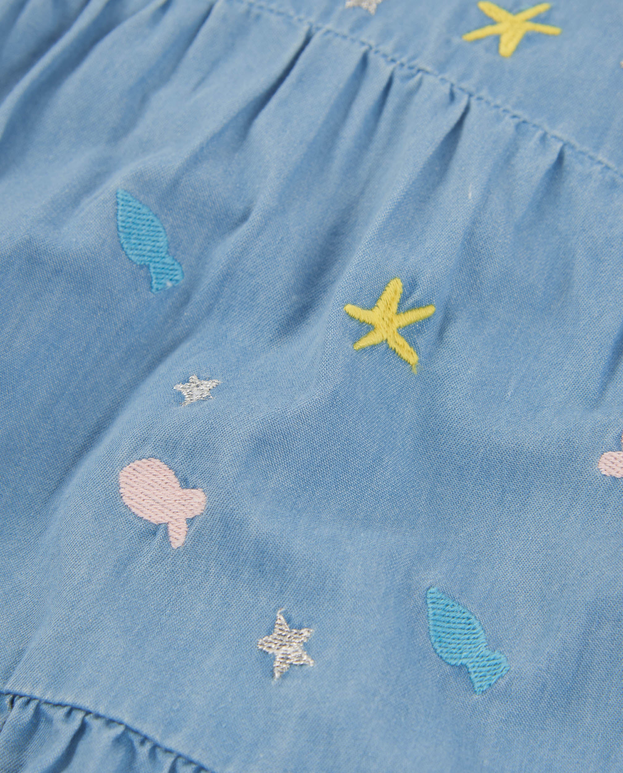 TucTuc Vestiti Vestito Denim Bambina Blu Ricami Mare