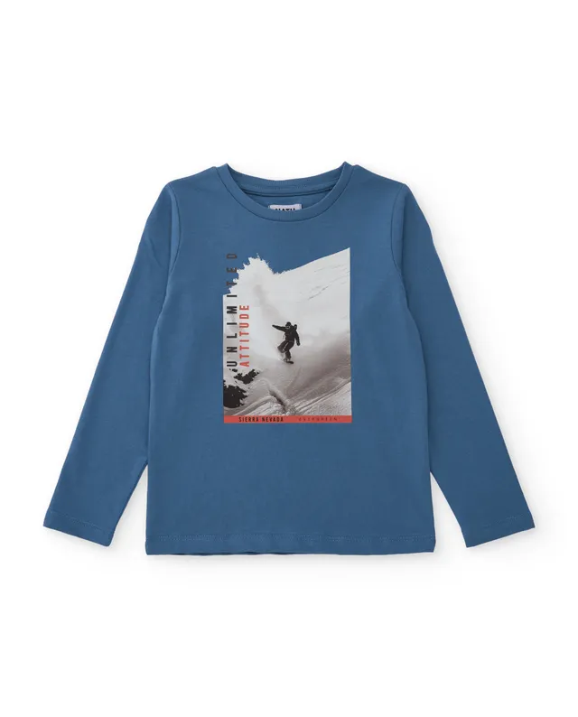 TucTuc Magliette Maglia Sci Blu Cotone Maniche Lunghe