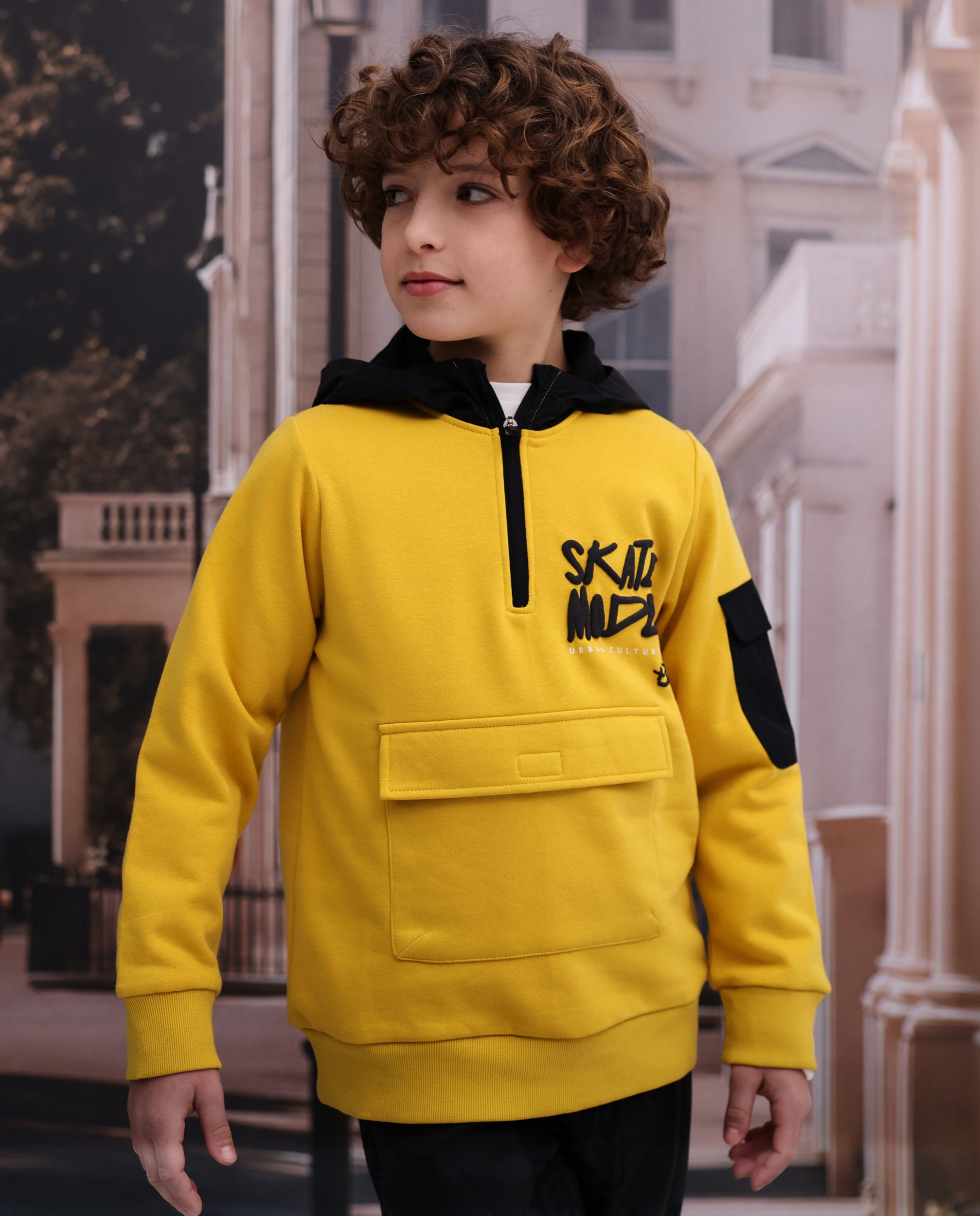 TucTuc Felpe Felpa bambino gialla cappuccio cotone skate