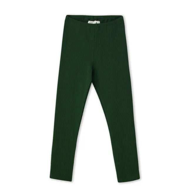 Leela Leggings Coste Cotone Organico Verde Pino 1-2 Anni