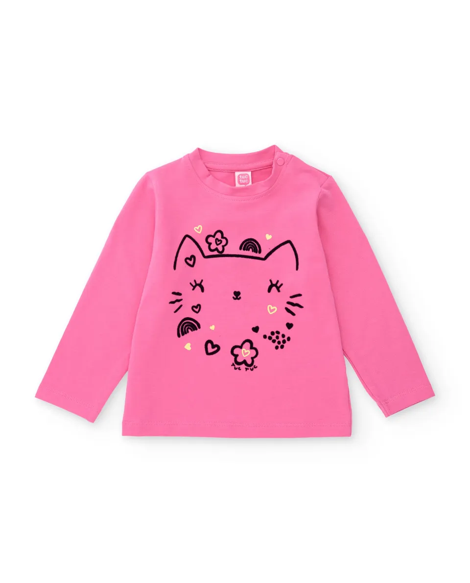 TucTuc Magliette maglietta bambina rosa gatto maniche lunghe