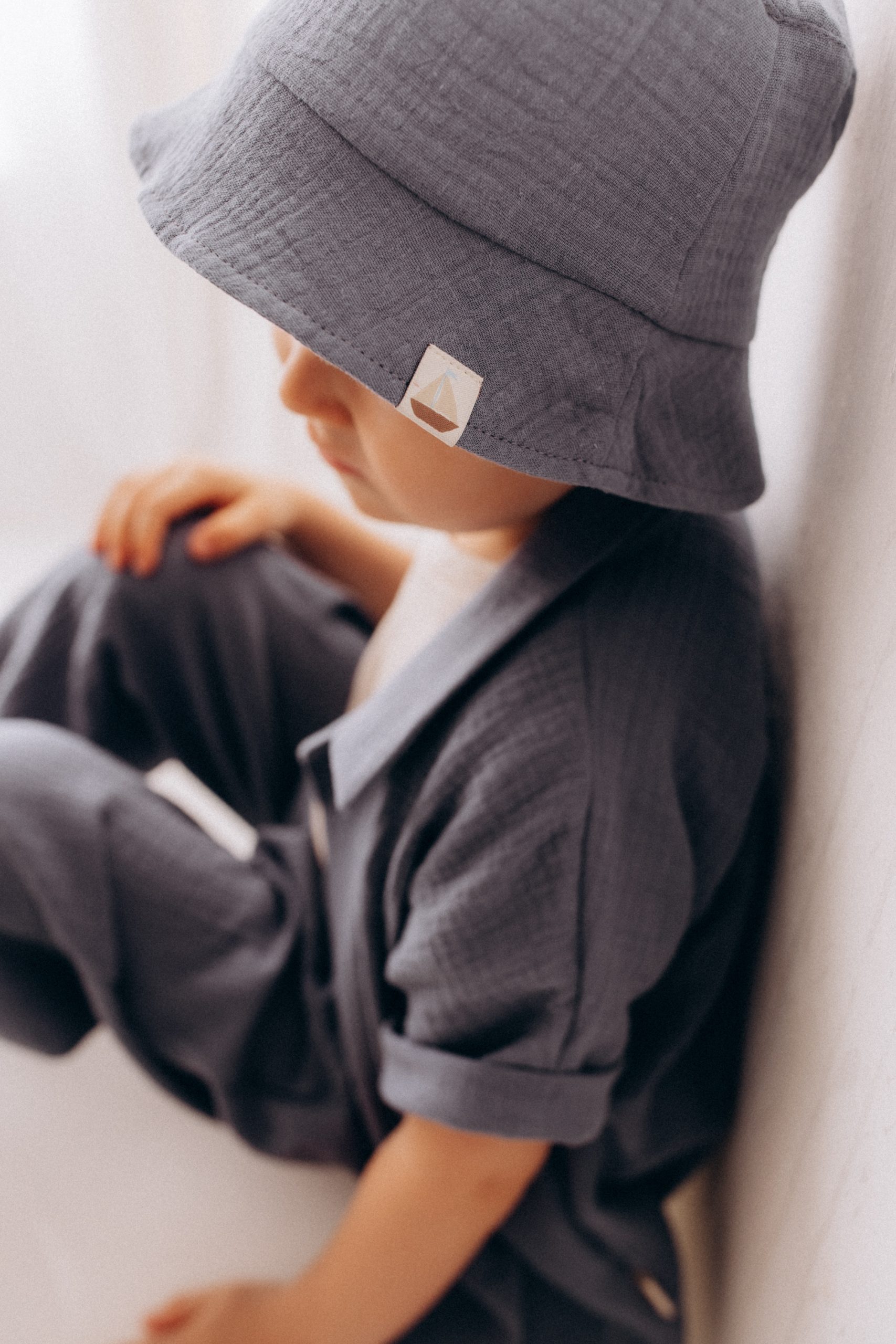 Woolly Organic Kids Hats bucket hat bambino cotone blu mare