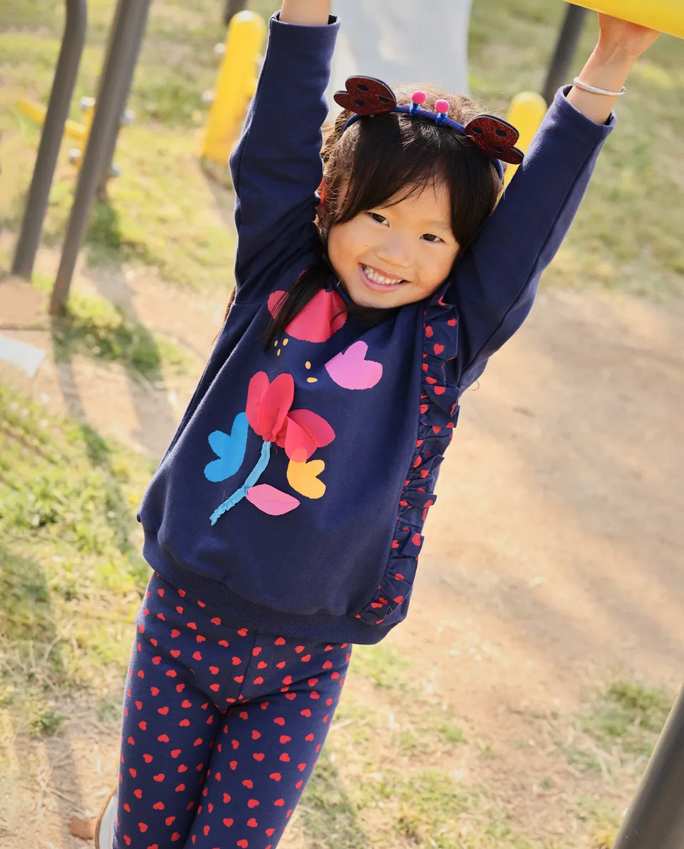 TucTuc Completi Felpa e Leggings Cuori Blu Navy Neonata