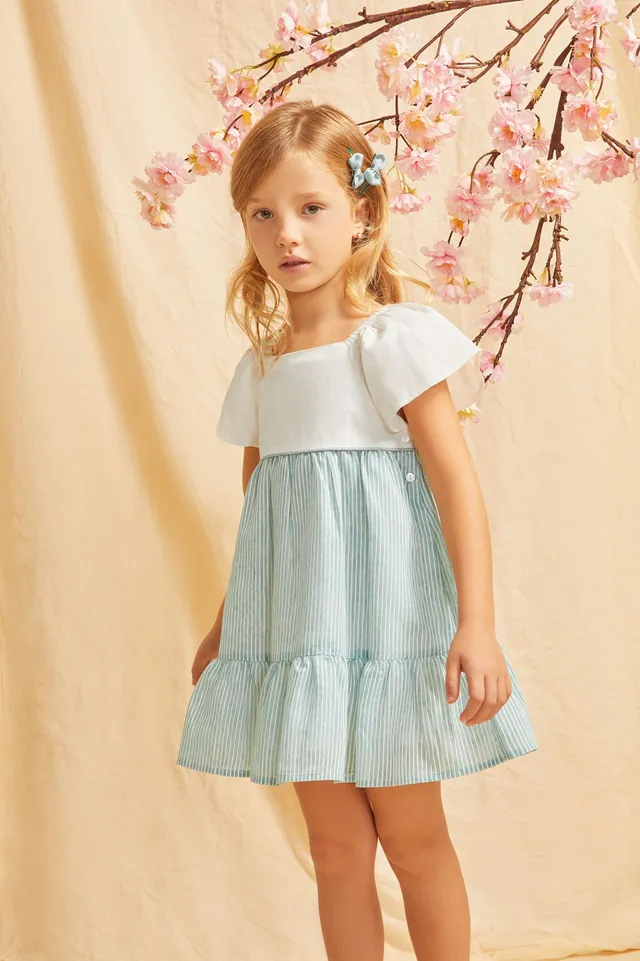 Kokarcia Vestito Verde Chiaro con Fiocco Cotone Bimba