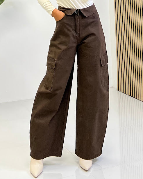 Sottosopra jetr89117 pantalone palazzo marrone taglia M