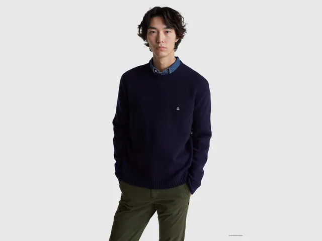 United Colors of Benetton maglione misto lana girocollo logo