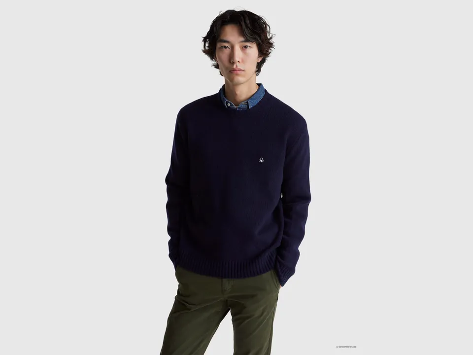 United Colors of Benetton maglione misto lana girocollo logo