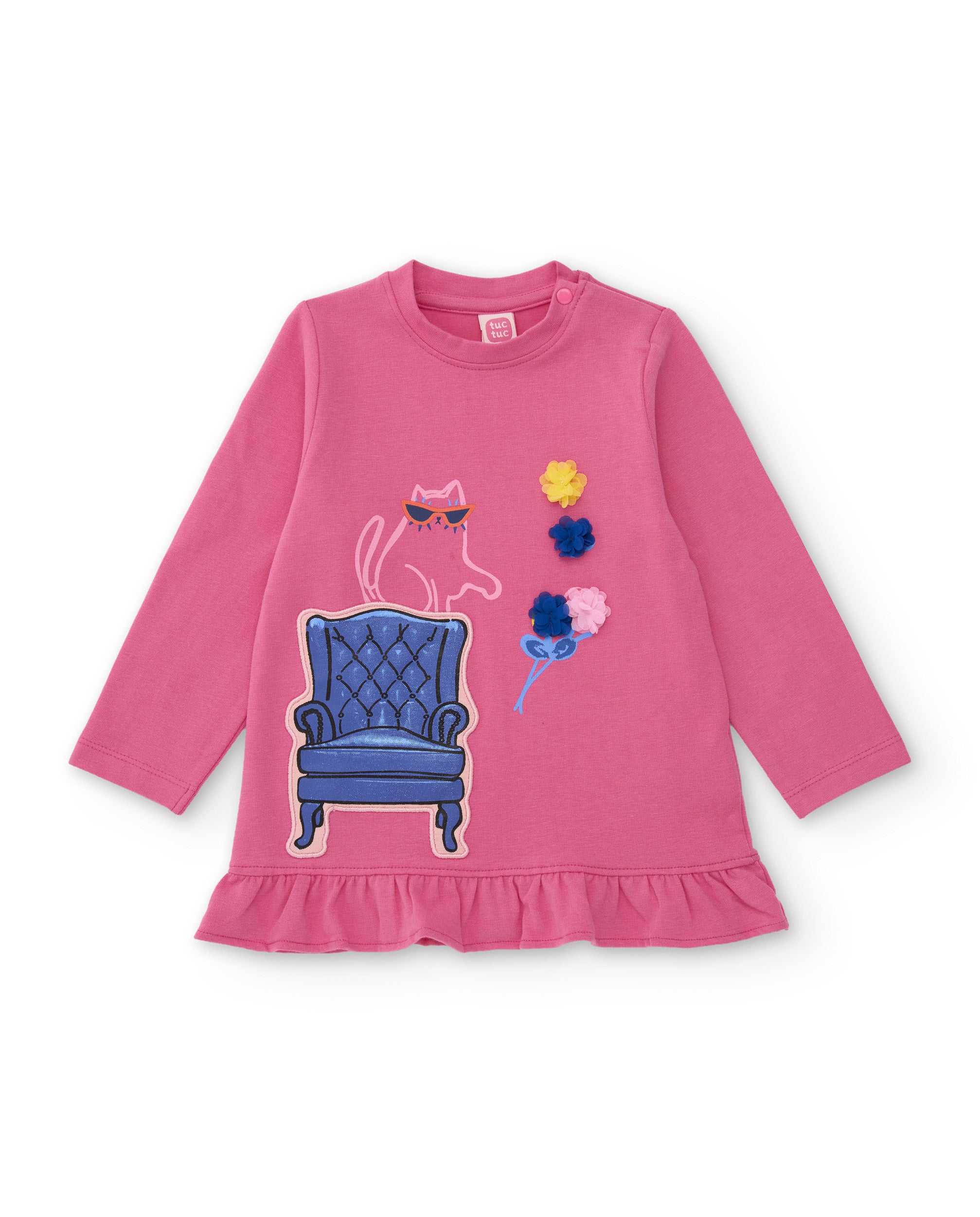 TucTuc Magliette Maglia Bambina Rosa Manica Lunga Fiori