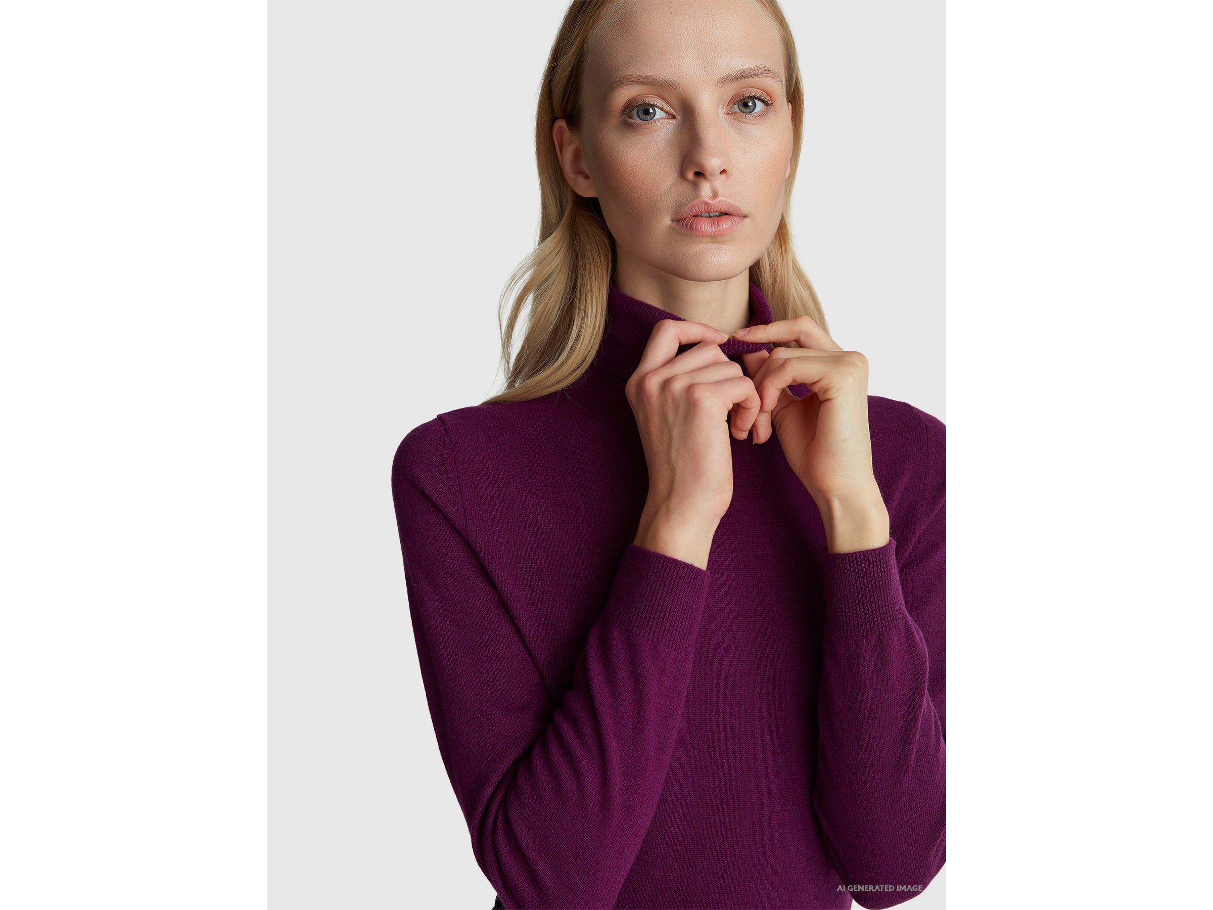 Benetton Maglione Dolcevita Lana Merino Viola