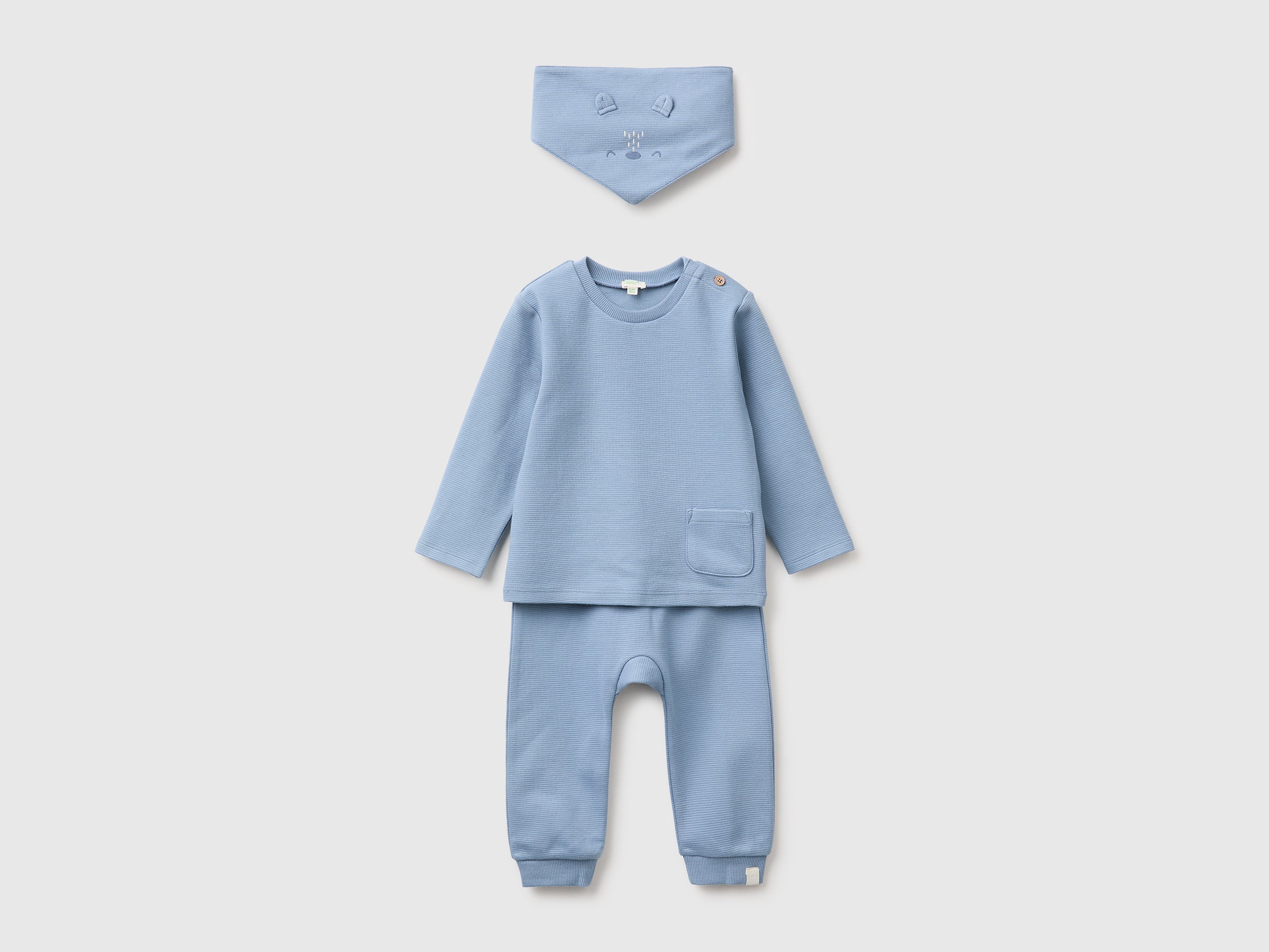United Colors of Benetton Set Neonato Cotone Felpa Pantaloni Bavaglino