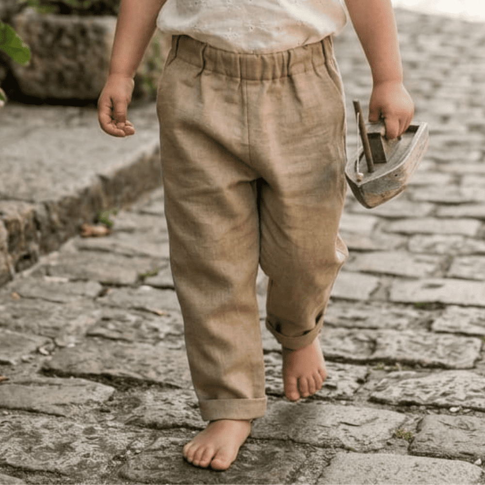 Petite Citrouille Charlie pantalone lino taupe neonato