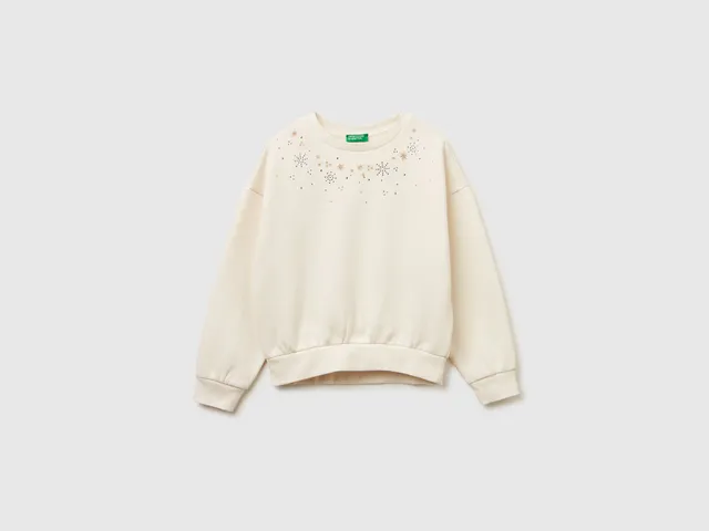 United Colors of Benetton Felpa Stampa Strass Cotone Taglia S