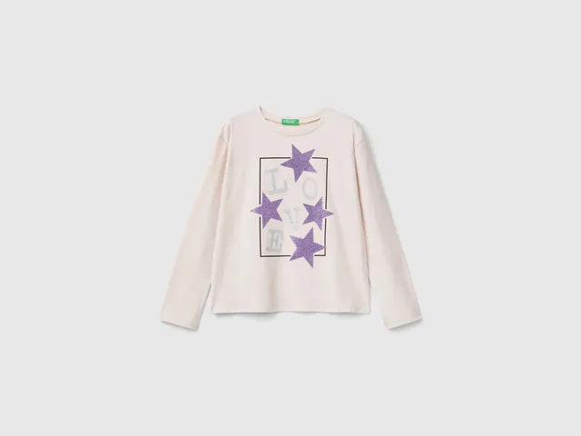United Colors of Benetton T-shirt maglietta glitter cotone bio