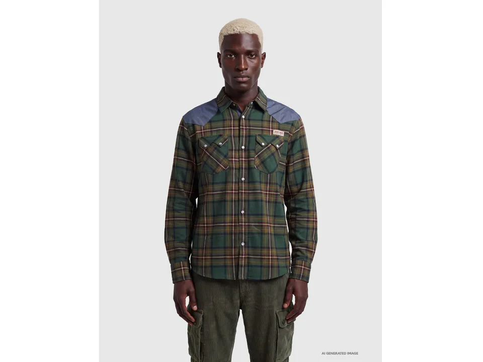 Benetton Shirts Camicia Flanella Quadri Western Cotone