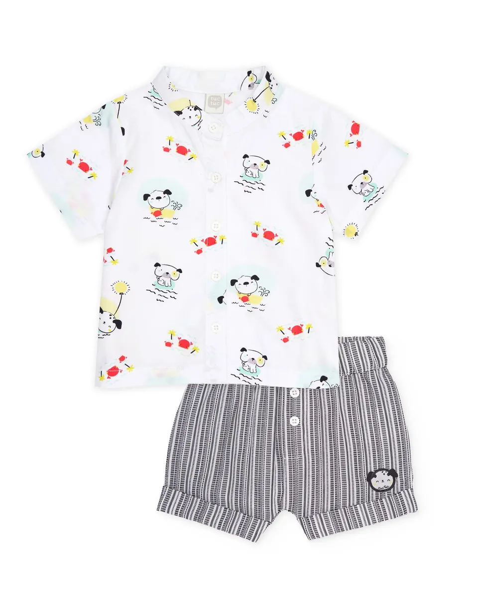 TucTuc Completo neonato bermuda camicia completo bianco righe