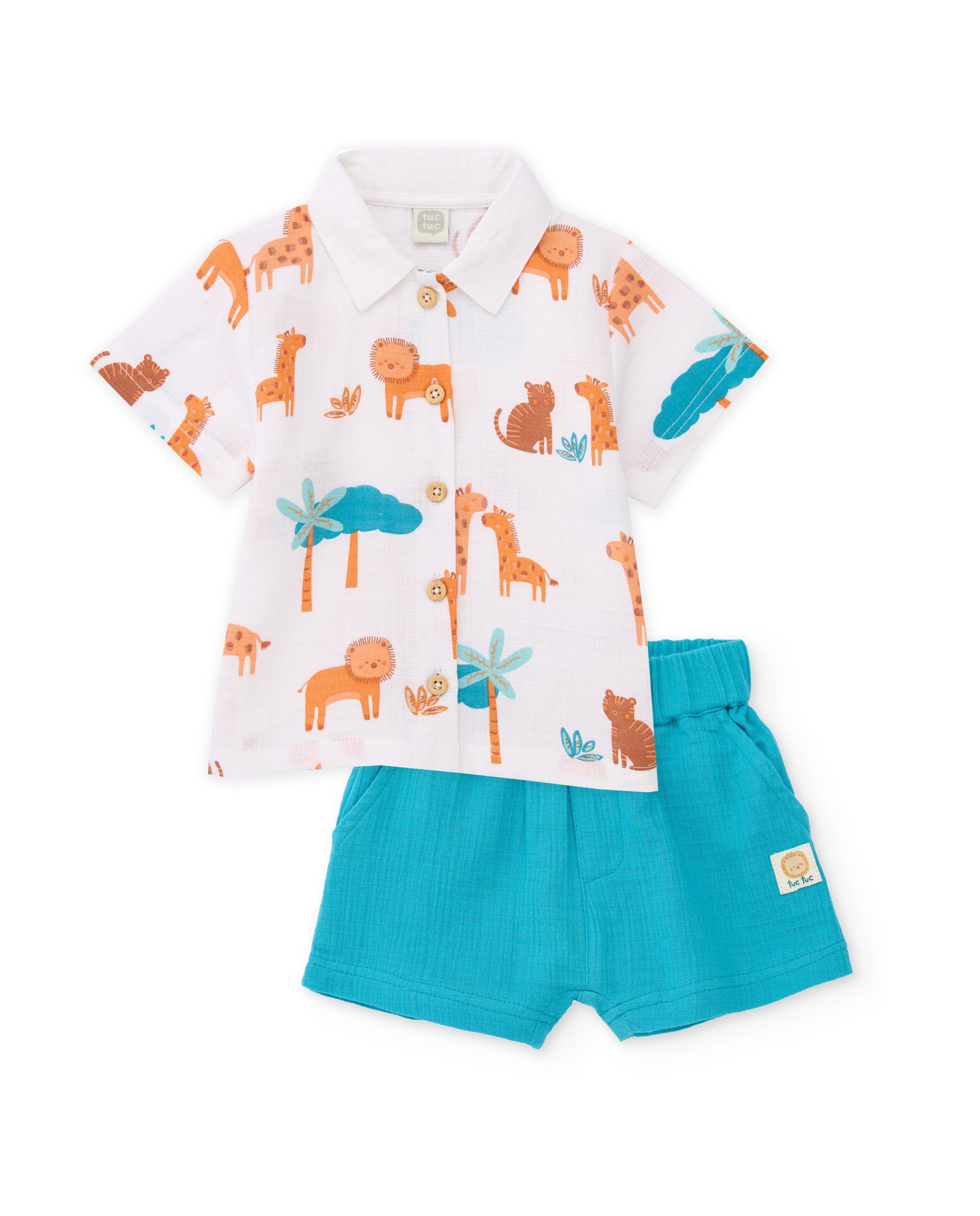 TucTuc Completi Set Neonato Bianco Stampa Savana Estate