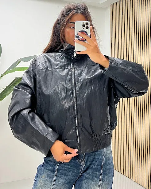 Sottosopra JE711 giubbino bomber ecopelle nero SM