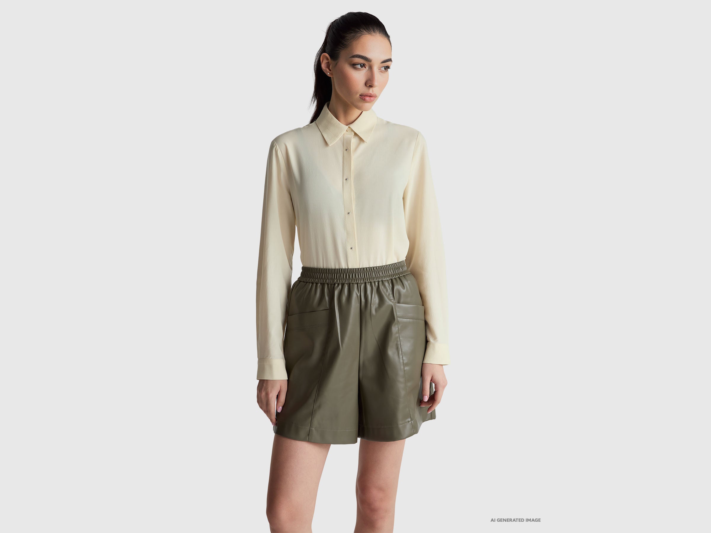 United Colors of Benetton Crepe shirt camicia manica lunga lyocell