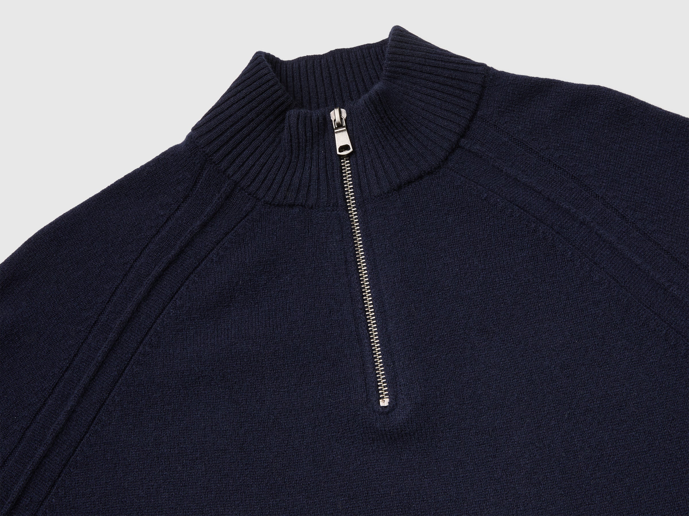 Benetton maglione merino zip lana vergine collo alto manica raglan